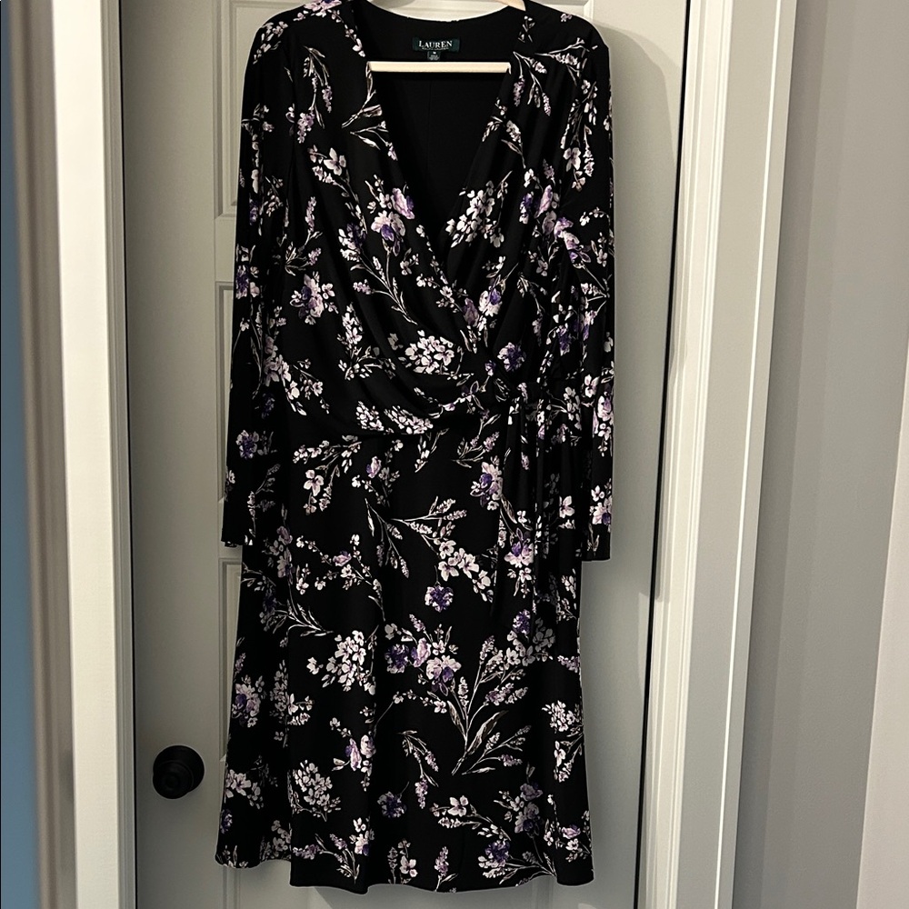 Lauren Ralph Lauren Black and Purple Floral Long Sleeve Dress